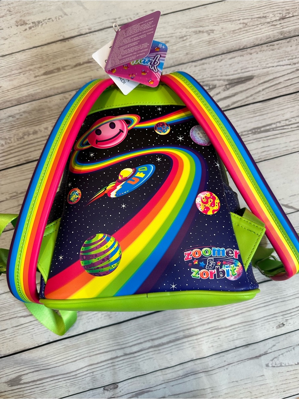 Lisa Frank Loungefly Glow in the Dark Alien Rainbow Mini Backpack - Picture 5 of 8